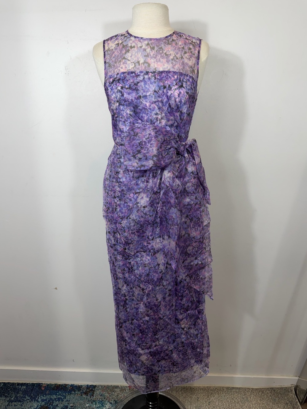 Cinq à Sept Miley Painted Hydrangea Silk Midi Dress Lilac Size 2 NWT